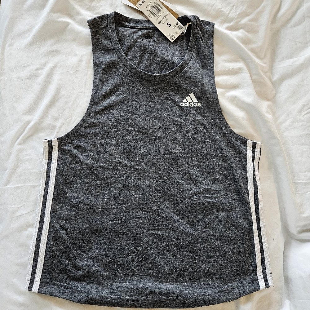 Adidas PRIMEGREEN Aeroready Original 3 Stripe Training Gray Tank Top Small NWT
